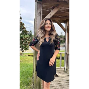 Kadın Fakir Kol Bisiklet Yaka çiçek Desen Sandy Salaş Kısa Elbise