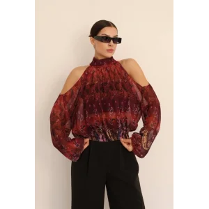 Kadın Halter Yaka Full Transparan Omuz Dekolteli Bluz