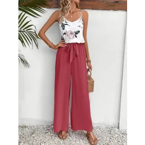 Kadın Ip Askılı V Yakalı Süprem Bluz Ve Aerobin Pantolon Ikili Takım