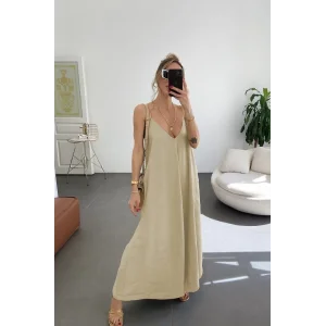 Kadın Ip Askılı V Yakalı Uzun Aerobin Elbise
