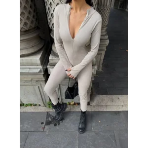 Kadın Kaşkorse Kumaş Fermuar Detaylı Tulum