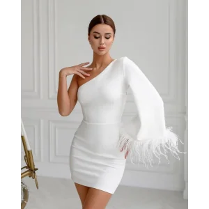 Kadın Kayık Yaka Kolu Salaş Püskül Detay Kalem Mini Elbise