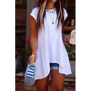 Kadın Kısa Kollu Asimetrik Viskon Kumaş Bluz