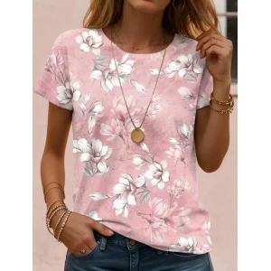 Kadın Kısa Kollu Bisiklet Yaka çiçek Desenli Viskon Bluz
