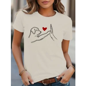 Kadın Kısa Kollu Bisiklet Yaka Köpek Baskılı Viskon Bluz