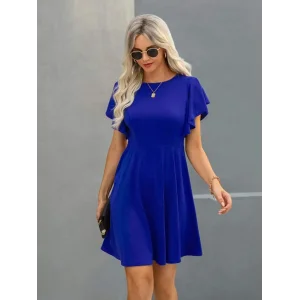 Kadın Kısa Kollu Bisiklet Yaka Mini Kiloş Janjan Krep Elbise