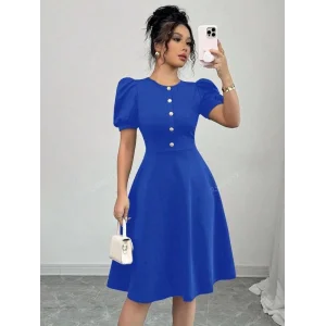 Kadın Kısa Kollu Bisiklet Yaka önden Düğmeli Ithal Krep Elbise