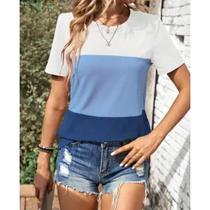 Kadın Kısa Kollu Bisiklet Yaka Salaş Viskon Bluz