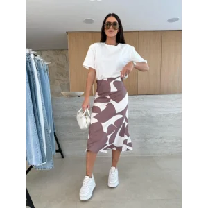 Kadın Kısa Kollu Bisiklet Yaka Viskon Bluz Ve Desenli Süprem Etek Ikili Takım