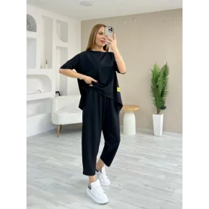 Kadın Kısa Kollu Bisiklet Yaka Viskon Iki Iplik Bluz Ve Pantolon Ikili Takım