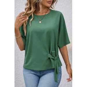 Kadın Kısa Kollu Bisiklet Yaka Yandan Bağcıklı Aerobin Bluz