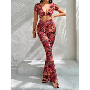 Kadın Kısa Kollu Desenli Takım