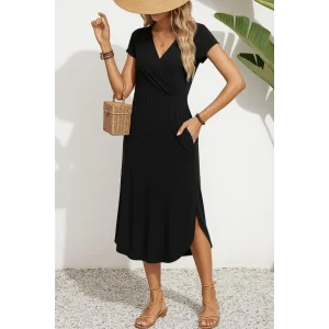 Kadın Kısa Kollu Hakim V Yaka Viskon Elbise