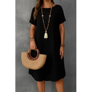 Kadın Kısa Kollu Kayık Yaka Bürümcük Elbise