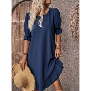 Kadın Kısa Kollu Kol Ve Eteği Volanlı Bisiklet Yaka Aerobin Elbise