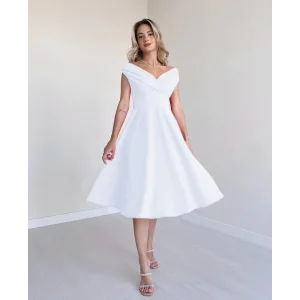 Kadın Kısa Kollu Kruvaze Yaka Eteği Volanlı Krep Elbise