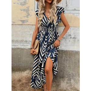 Kadın Kısa Kollu Kruvaze Yakalı Fırfırlı Süprem Elbise