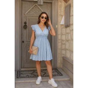 Kadın Kısa Kollu Kruvaze Yakalı Poplin Elbise