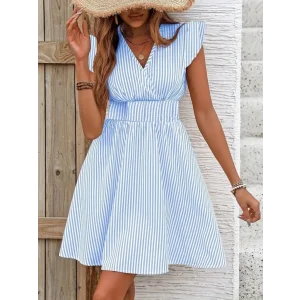 Kadın Kısa Kollu Kruvaze Yakalı Poplin Elbise