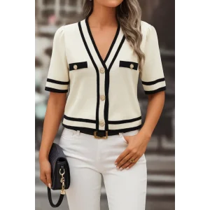 Kadın Kısa Kollu önden Düğmeli Triko Bluz