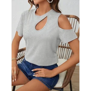 Kadın Kısa Kollu Tek Omuzu Açık Damla Detaylı Viskon Bluz