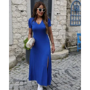 Kadın Kısa Kollu V Yaka Maxi Boy Elbise 124 Cm