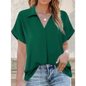 Kadın Kısa Kollu Yakalı Uzun Sandy Bluz