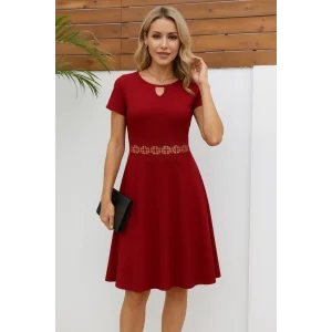 Kadın Kısa Kollu Yuvarlak Yaka Damla Detaylı Janjan Elbise