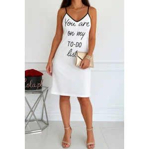 Kadın Kolsuz Askılı Sırt çapraz Detay To Do List Baskı Süprem Gecelik Elbise