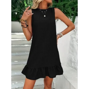 Kadın Kolsuz Bisiklet Yaka Fırfırlı Sofya Elbise