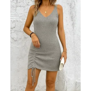 Kadın Kolsuz Eteği Büzgü Detay Triko Elbise