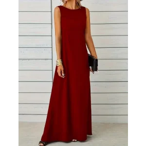Kadın Kolsuz Kayık Yaka Maksi Janjan Krep Elbise