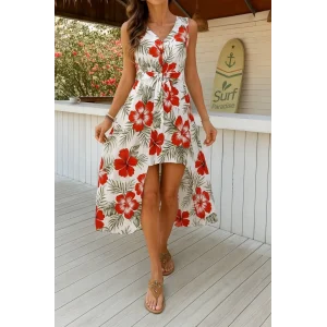 Kadın Kolsuz V Yakalı Desenli Süprem Tulum Elbise