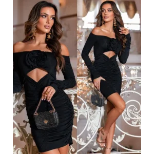 Kadın Madonna Yaka Gül Detay Fırsat ürün Göbek Dekolteli Mini Elbise