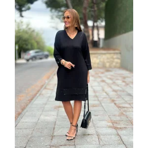 Kadın Modal Kumaş Kol Ve Etek Ucu Payetl Elbise