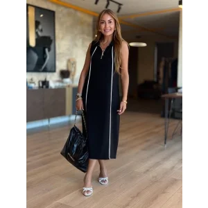 Kadın Modal Kumaş şerit Detaylı Fermuarlı Midi Elbise