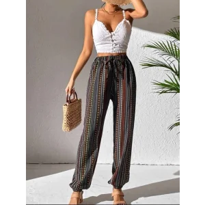 Kadın Moss Krep Kumaş Bel Ve Bilekler Lastikli Rahat Kesim Pantolon