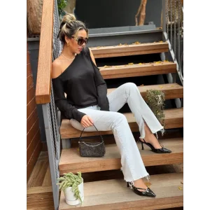 Kadın Omuzdan Açık Askılı Viskon Iki Iplik Bluz