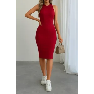 Kadın Omuzlardan Açık Bisiklet Yaka Janjan Krep Elbise