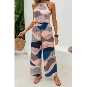 Kadın Omuzlardan Açık Boyundan Geçmeli Beli Lastikli Desenli Dalgıç Tulum