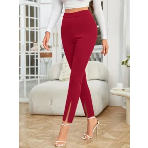 Kadın önden Yırtmaçlı Yüksek Bel Ithal Krep Pantolon