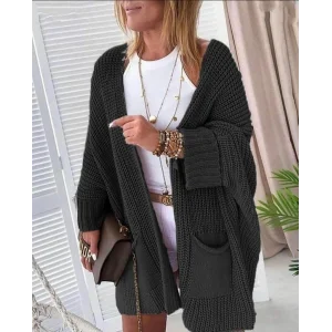 Kadın Oversize Kalıp Cep Detay Salaş Triko Hırka