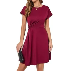 Kadın Sendy Kumaş Büzgü Detaylı Kısa Kollu Elbise