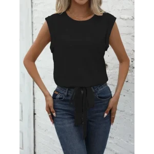 Kadın Sıfır Kol Etek Ucu Bağlama Detay Ithal Krep Bluz