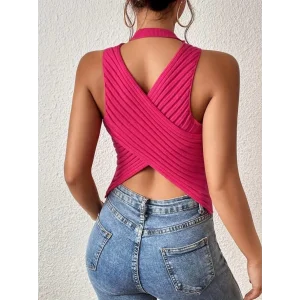 Kadın Sıfır Kol Sırt çapraz Detay Triko Bluz