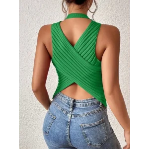 Kadın Sıfır Kol Sırt çapraz Detay Triko Bluz