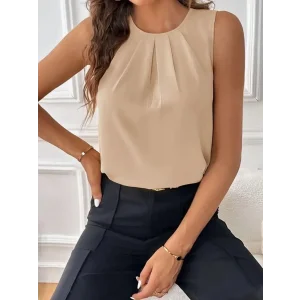 Kadın Sıfır Kollu Bisiklet Yaka önden Pileli Ithal Krep Bluz