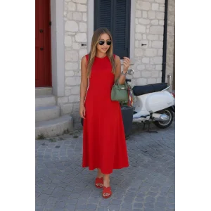 Kadın Sıfır Kollu Bisiklet Yaka Viskon Elbise