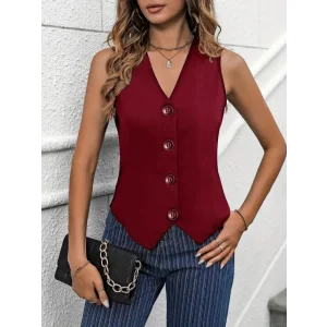 Kadın Sıfır Kollu V Yakalı önden Düğmeli Atlas Yelek