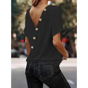 Kadın Sırt Ve Düğme Detaylı Sandy Kumaş Bluz